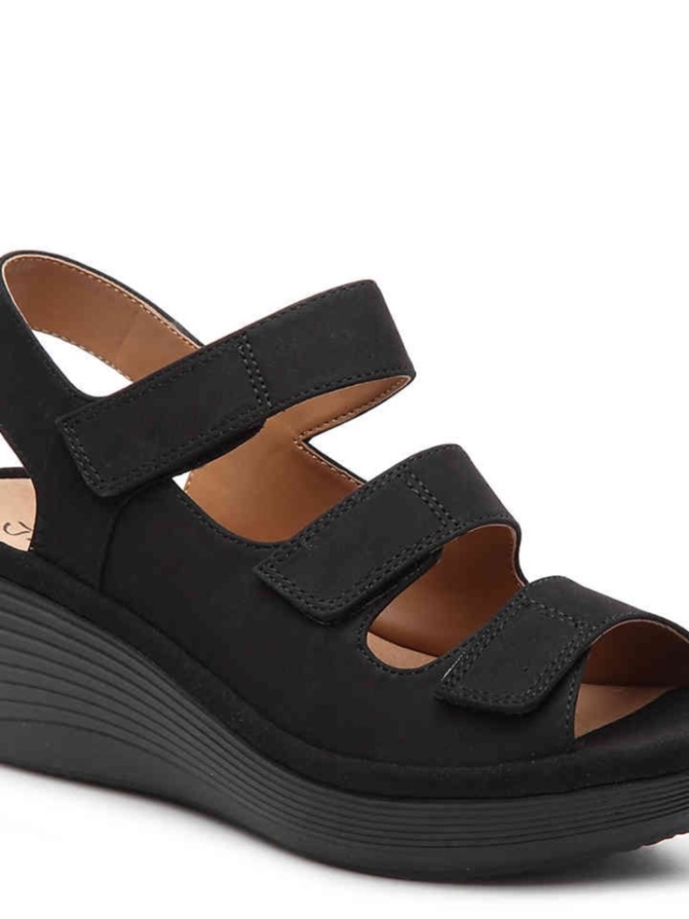 Clarks Reedly Juno Black Wedge Sandals Size 6.5 WIDE Brand New In Box